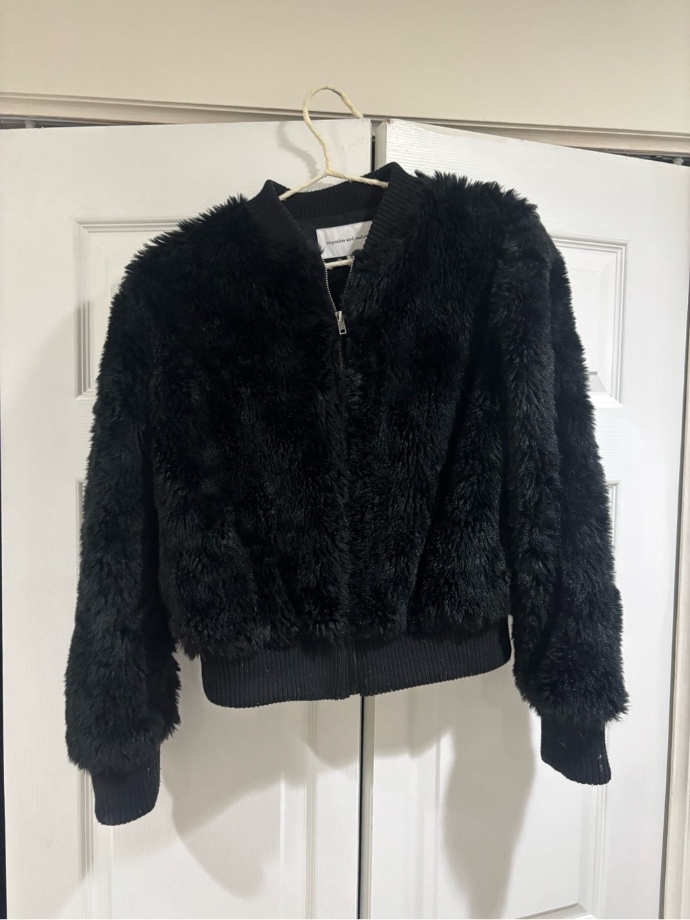 cupcakes & cashmere Black Plush Teddy Bomber Jacket